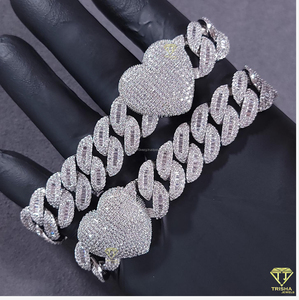 Direct Factory Supply 925 Sterling <b>Silver</b> Iced Out Moissanite Diamond <b>Cuban</b> <b>Link</b> <b>Chain</b> Available at Sale from India - Product Image 2