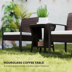 Tavolino da Caffè da Esterno in Vimini Marrone Misto da 18 Pollici con 2 Ripiani Portaoggetti, Tavolino Laterale da Patio in Rattan PE con Piano in Legno Composito per Uso Esterno - Product Image 4