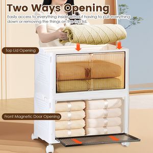 Set di 4 Contenitori Pieghevoli in Plastica a 4 Livelli con Apertura Magnetica a 360 Gradi, Organizzatori Impilabili per Armadio - Product Image 6