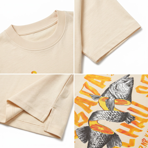 T-shirt imprimé surdimensionné pour homme avec motif animal poisson - 100% coton anti-plis style streetwear - Orange - Product Image 4