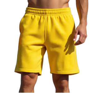 Pantalones Cortos Deportivos Casuales para Hombre, Color Amarillo Sólido, Tela de Lona, Cintura Elástica, Logotipo Personalizado Disponible, Venta al Por Mayor - Product Image 1