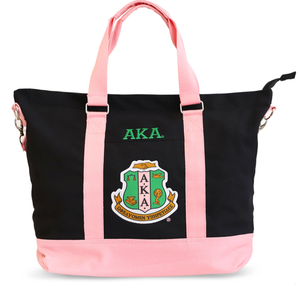 AKA Canvas <b>Tote</b> Bag Pink Black Sorority Shoulder Bag Large Capacity Zipper Travel Shopping Handbag Stylish Women Gift - Product Image 1