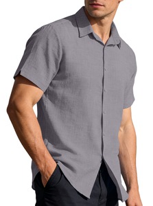 Men's <b>Cardigan</b> Buttoned <b>Short</b> <b>Sleeve</b> Shirt Solid Color Turn-Down Collar Casual Business Shirt - Product Image 4