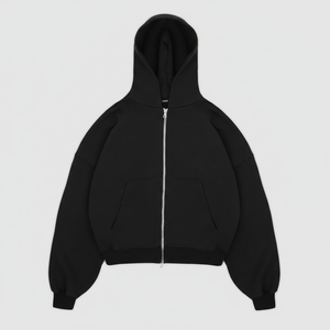 Sweat à capuche premium épais à fermeture éclair intégrale |   Veste en molleton de coton noir surdimensionnée |   Logo personnalisé disponible pour les commandes en gros - Product Image 5