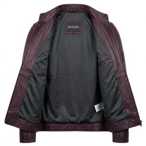 Chaqueta de cuero para hombre al por mayor, color vino oscuro, con bolsillos tipo utilitario, solapa en el brazo, cierre frontal con broches, cuello alto, fabricante B2B personalizado - Product Image 5