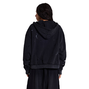 Sudadera con capucha corta para mujer, con cremallera frontal, forro polar transpirable, poliéster/algodón, cremallera negra, para invierno, venta al por mayor, OEM, logotipo personalizado - Product Image 3