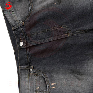 Vaqueros anchos negros vintage personalizados para hombre, pantalones de mezclilla premium desgastados, estilo urbano, corte regular, cintura media, casual - Product Image 6