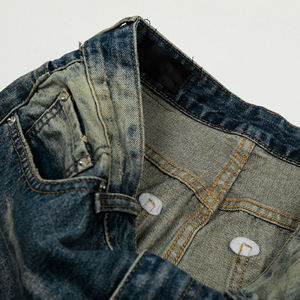 Jean en denim délavé coupe large pour homme, taille haute, coupe ample, en coton tissé, décontracté, pour l'automne - Product Image 4