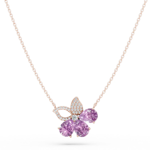 Rose Gold Plated 925 <b>Silver</b> Amethyst Flower Pendant Necklace Women's Romantic <b>Snake</b> <b>Chain</b> Everyday Wear - Product Image 1