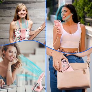 Ventilateur portable pliable 5-en-1 mains libres rechargeable avec sangle de cou, 3 vitesses, ventilateur à main, batterie externe et support de téléphone - Product Image 3