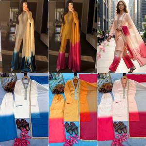 Conjunto de Kurta y Palazzo de Seda Romana con Bordado Tradicional para Mujer, Ropa India y Pakistaní, Traje Formal para Graduación, Boda o Fiesta - Product Image 5