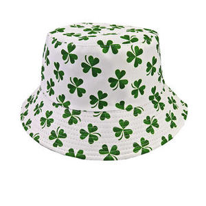 Sombrero tipo pescador unisex, estampado de trébol verde y blanco, algodón y lino, informal, primavera, verano, para adultos - Product Image 5