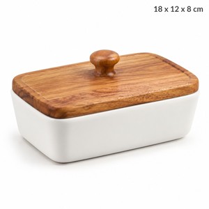 จานเนยเซรามิก ฝาไม้มะม่วง ขายส่ง |   เครื่องครัวทำมือ - Product Image 1