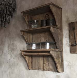 Estante de Almacenamiento Rústico de Madera de Olmo para Dos Platos, Estante de Cocina de Madera Montado en la Pared, Organizador Multifuncional Resistente al Agua - Product Image 1