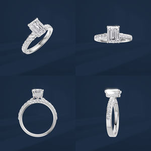 Bague de fiançailles et de mariage classique en diamant taille émeraude, plaquée platine PT950, avec halo de diamants de laboratoire cultivés, certifiée IGI - Product Image 6