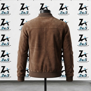 Custom Luxury Fashion Brown <b>Suede</b> <b>Bomber</b> <b>Jacket</b> Vintage Style Zipper Closure Casual Ribbed Collar Winter Outerwear <b>Suede</b> <b>Jacket</b> - Product Image 2