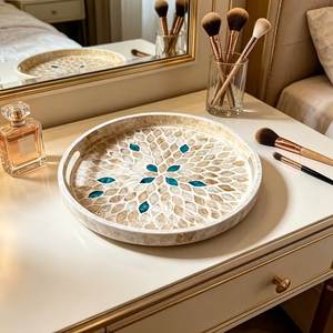 Modern Handmade Wooden And Mother Of Pearl Decorative Serving <b>Tray</b> For Coffee <b>Tea</b> Breakfast And Snacks - Product Image 5