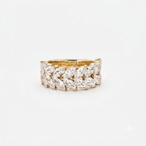 Wholesale Marquise Cut Lab Grown Diamond 10K 14K 18K Solid Gold IGI Certified Half Eternity Leaf Design Ring Bridal <b>Wedding</b> Band - Product Image 1