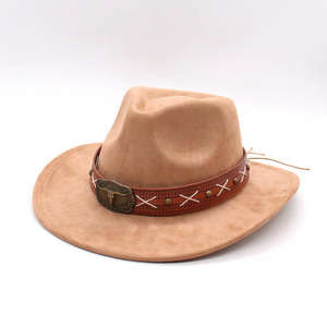 Chapeau de cowboy unisexe pour homme/femme, chapeau Fedora classique à large bord en feutre, dessus plat en polyester/coton, chapeau quatre saisons - Product Image 6