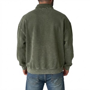Sudadera de hombre lavada color oliva con media cremallera, corte relajado, cuello alto, mezcla de algodón, estilo vintage, informal, manga larga, para otoño e invierno - Product Image 5