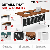Table de formation ergonomique moderne Ergonovapro avec panneau de modération rabattable, bureau de réunion pliable, mobilier collaboratif pour bureau à domicile