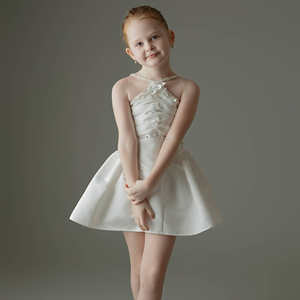 Boutique White <b>Flower</b> Baby Girl Dresses Sleeveless Handmade Beading Sequin Short Special Occasion Clothing Taffeta Quality-Nancy - Product Image 1