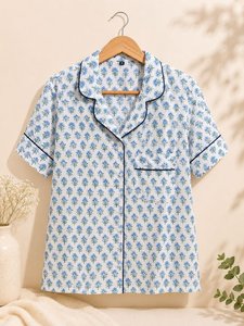 <b>Women's</b> Short Sleeve Floral Print Pajama Set Notched <b>Collar</b> Top and Pants <b>Women</b> Night Suit Floral Lounge Set Notched <b>Collar</b> - Product Image 5