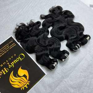 Vietnamese Full Cuticle Aligned <b>Silky</b> High Quality Remy Hair Black Body Wave for Machine Double Drawn Bundle High Grade - Product Image 2