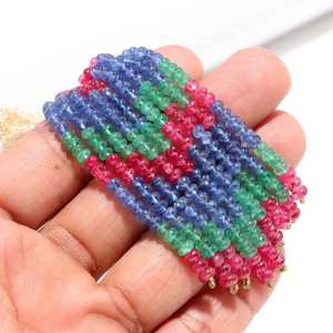 Wholesale Natural Precious Stones Combo Strand 4mm Smooth Rondelle Sapphire Colombian Emerald & <b>Red</b> Spinel Loose <b>Beads</b> - Product Image 4