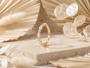แหวนแต่งงานแบบมินิมอลลิสต์ ทอง 14K ประดับเพชรทรงมาร์คีส์และทรงกลม ขายส่งเครื่องประดับหรูหราสั่งทำได้ตามแบบ OEM ODM - Product Image 3