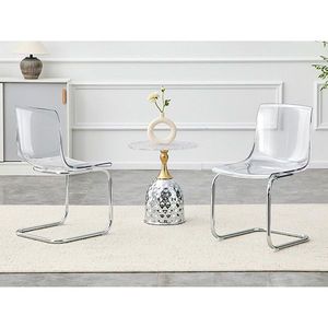 Sedia da Pranzo Moderna Trasparente con Gambe Arcuate, Seduta in PC e Telaio in Tubo d'Acciaio, Sedia da Scrivania in Acrilico per Uso Domestico - Product Image 5
