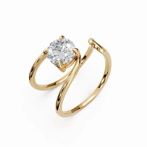 Bague en or 14 carats unique, style enveloppant, avec solitaire rond flottant en diamant de laboratoire, bague ouverte en spirale pour femme - Product Image 4