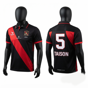 240g Premium Breathable <b>Polyester</b> for Team <b>T</b>-<b>Shirt</b> Black Red Contrast Panel Custom Team Logo Anti-Bacterial UV Protection - Product Image 1