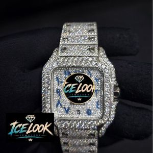ICELOOK นาฬิกาข้อมือผู้ชายสุดหรู สแตนเลสสตีล ประดับเพชร ตัวเรือนทรงสี่เหลี่ยมผืนผ้า ระบบควอตซ์ หน้าปัดแซฟไฟร์เรืองแสง ขนาด 38 มม. - Product Image 5