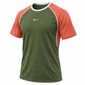 Men's Green <b>Raglan</b> <b>Sleeve</b> <b>T</b>-<b>Shirt</b> Regular Fit Quick Dry Sporty O-Neck Short <b>Sleeve</b> Knitted Polyester Jersey - Product Image 5