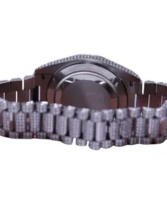 Montre simple pour homme, style hip-hop, boîtier rond entièrement serti, mouvement à quartz, cadran bleu, diamants Moissanite VVS, date complète personnalisée - Product Image 2