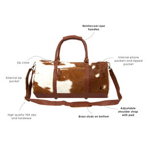 Bolsa de Viaje de Cuero con Pelo Natural, Estilo Vintage, Gran Capacidad, Bolsa de Fin de Semana con Cierre, Portátil LHDB-0022 - Product Image 3