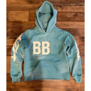 Sudadera con Capucha para Hombre, Diseño Nuevo, Estilo Desgastado, Bordado, Color Liso, Manga Larga, para Invierno, Básico, Mezcla de Algodón - Product Image 1
