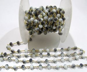 Shaded Grey Moonstone Rondelle 6 mm Briolette Faceted Beaded <b>Rosary</b> Chain Sold Per Foot - Product Image 4
