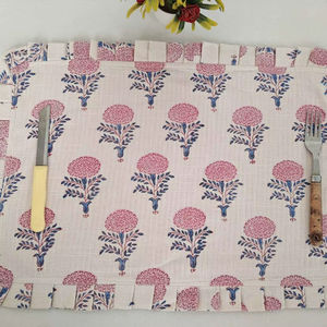 Modern Rectangle Frill Floral Hand Block Print Reusable Disposable 100% Cotton Wedding Home <b>Dining</b> <b>Table</b> Decor Banquet - Product Image 1