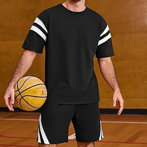 Conjuntos Cortos para Hombre, Conjuntos de 2 Piezas, Traje Deportivo de Verano, Camisetas y Pantalones a Rayas, Conjunto Deportivo de Manga Corta, Informal y Ligero - Product Image 5