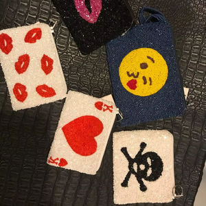 Monedero artesanal de cuentas con diseño de cítricos (limón, naranja, lima), mini cartera con cremallera y perlas para mujer - Product Image 1