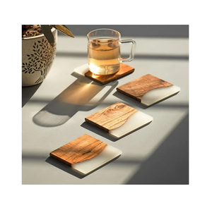 Posavasos de madera y resina con soporte, artículos decorativos para mesa, posavasos modernos de madera y resina al mejor precio - Product Image 4
