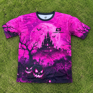 เสื้อยืดกราฟิกฮาโลวีนลายพิเศษสำหรับผู้หญิง สีดำชมพู ลายฟักทอง บ้านผีสิง ค้างคาว ดีไซน์พิมพ์ลาย 3 มิติ แบบระเหิดสี แขนสั้น แฟชั่น - Product Image 6