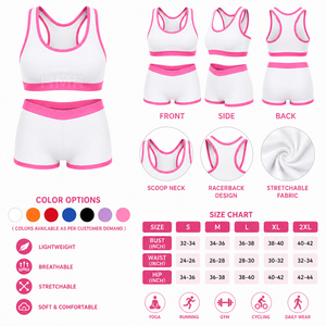 Conjunto de Yoga HMR Sisterhood Sorority Blanco y Rosa en Contraste, 2 Piezas, Top Corto y Pantalones Cortos de Cintura Alta, Sin Costuras, Transpirable, para Fitness - Product Image 6
