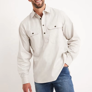 Chemise homme manches longues 100% coton, coupe ample, fermeture demi-boutonnée, indice UPF 50+, légère, pour l'été, idéale pour le travail. - Product Image 2