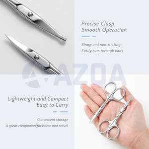 Juego de tijeras de acero inoxidable para cutículas, cejas y vello de la nariz con puntas finas rectas y curvas para un aseo profesional. - Product Image 4