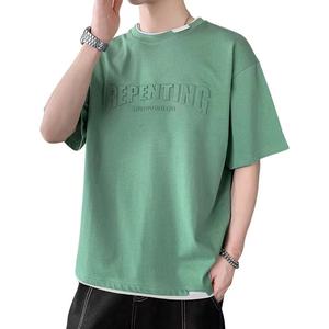 3D Embroidery Luxury Daily Wear T-shirt Loose comfort Fabric Tshirt O-Neck Blank Custom Short Sleeve T Shirt - Product Image 5