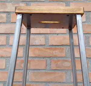 Tabouret de bar rond en bois de récupération, design traditionnel-moderne, structure en fer/métal, revêtement PU, 1 pièce, style farmhouse, pour salle à manger, bar à domicile, café, hôtel - Product Image 6