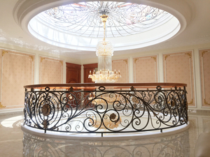Modern Solid Iron Stair Railing with Ornate Scroll Design Rust Resistant & UV Protected for Indoor Balcony or Staircase - Product Image 1